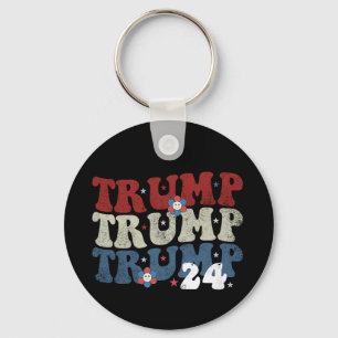 Trump Retro Groovy Flower 24 2024 Election Keychain