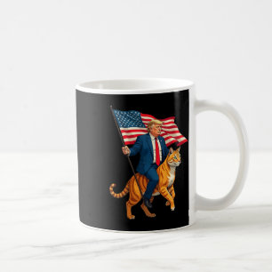 Trump Riding A Cat Holding American Usa Flag Coffee Mug