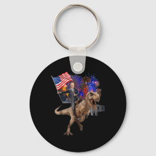 Trump Riding A Dinosaur T-rex Suppor Trump 2020  Keychain