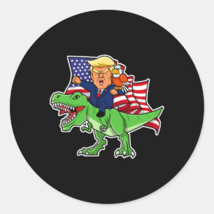 Trump Riding A Dinosaur Trex Funny Merica Patrioti Classic Round Sticker