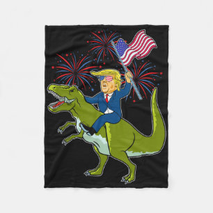 Trump Riding A Dinosaur Trex Patriotic July 4th Am Fleece Blanket