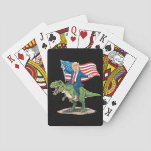 Trump Riding Dinosaur T Rex USA American Flag Playing Cards