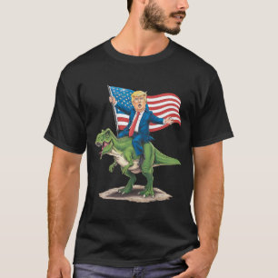 Trump Riding Dinosaur T Rex USA American Flag T-Shirt