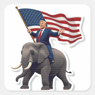 Trump Riding Elephant Square Sticker