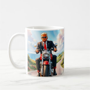 Trump riding Motorcycle Beautiful Road America USA Coffee Mug