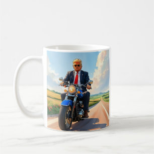 Trump riding Motorcycle Beautiful Road America USA Coffee Mug