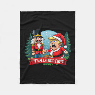Trump Santa Claus With Nutcracker They Are Eating Fleece Blanket