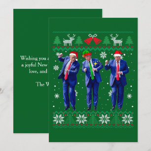 Trump Santa Hat Dance Green Christmas Card