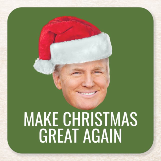 Trump Santa Hat - Make Christmas Great Again funny Square Paper Coaster (Front)