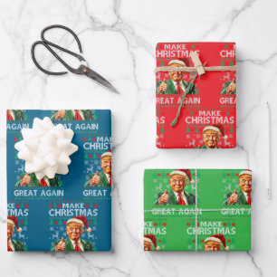 Trump Santa Hat   Make Christmas Great Again Green Wrapping Paper Sheet