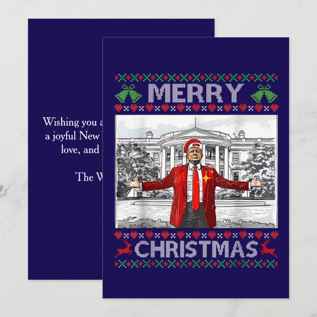 Trump Santa Hat Merry Christmas Ugly Xmas Holiday Card (Front/Back)