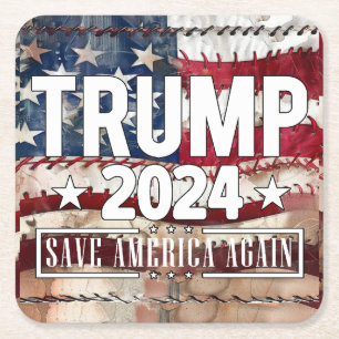 Trump! save America again. Square Paper Coaster