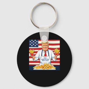 Trump Serving Mcdonalds Fries  Keychain