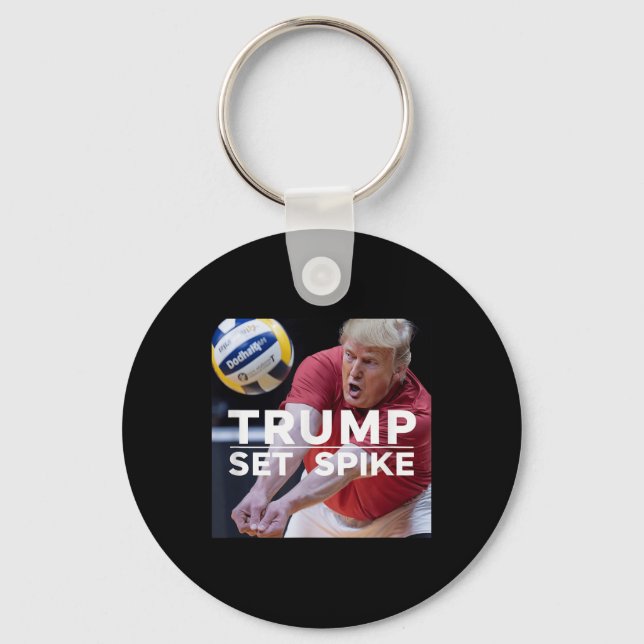 Trump Set Spike Funny Political Volleyball Player  Keychain (Front)