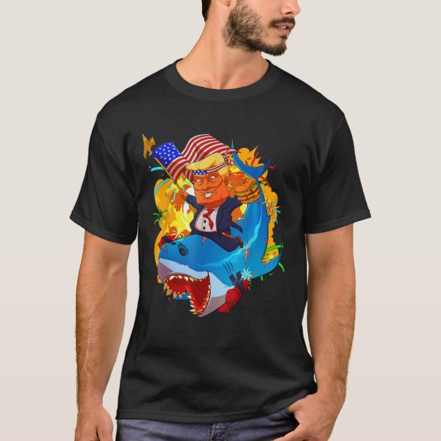 Trump Shark Patriotic Unique 4th of July American  T-Shirt (Front)