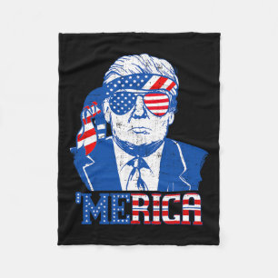 Trump Shirt Merica Trump Sungl Us Flag 4th Of July Fleece Blanket