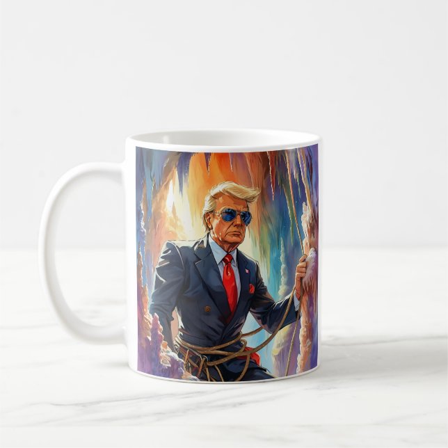 Trump Spelunking Caving in a Beautiful Cave MAGA Coffee Mug (Left)