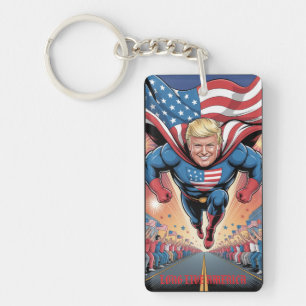 Trump Superhero Flyover: Patriotic Crowd Custom Keychain