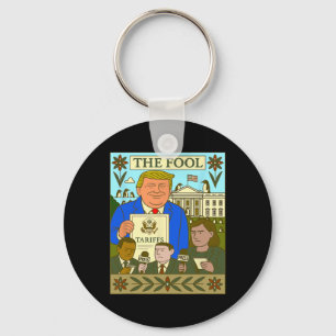 Trump Tarot Card The Fool Imposes Tariff On Pengui Keychain