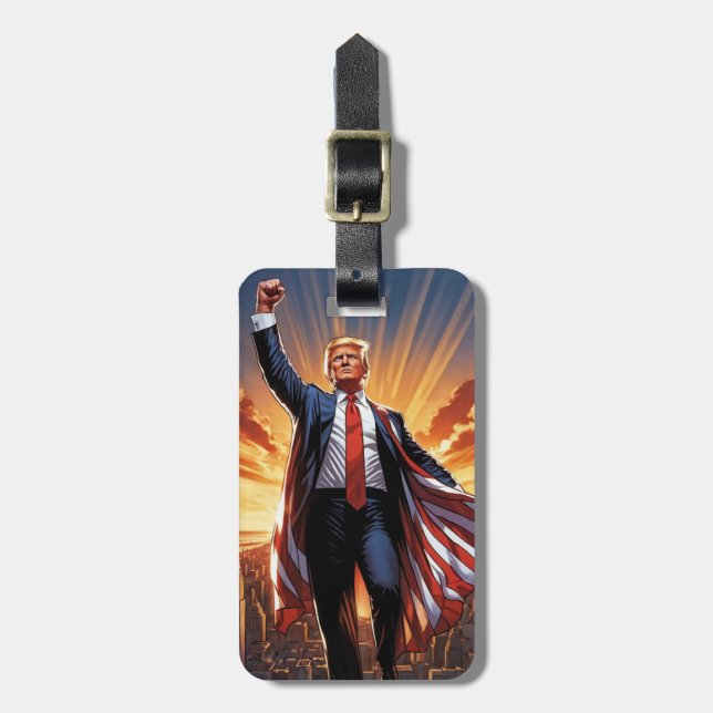 Trump the American Superhero Luggage Tag" Tag (Front Vertical)