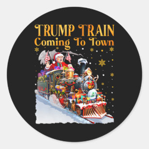 Trump Train Coming To Town Funny Christmas Santa C Classic Round Sticker