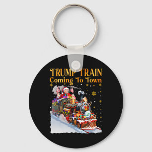Trump Train Coming To Town Funny Christmas Santa C Keychain