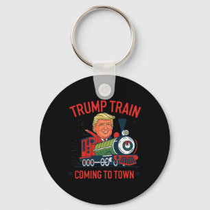 Trump Train Coming To Town Funny Christmas Santa C Keychain
