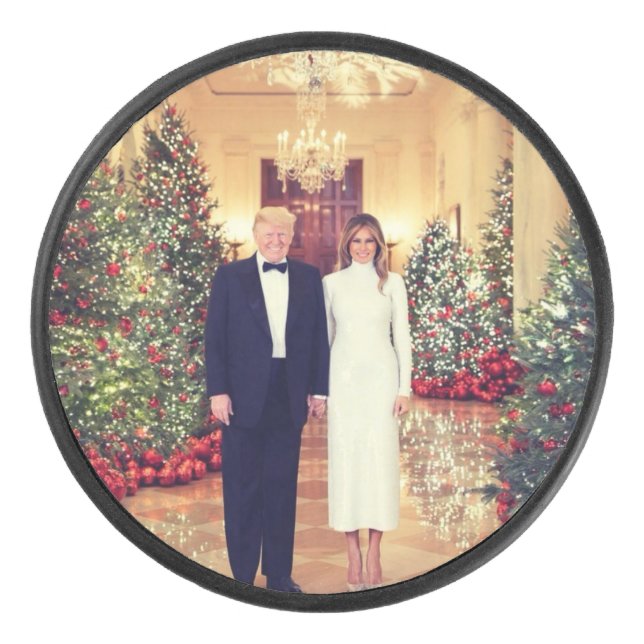 Trump US President White House Christmas  Hockey Puck (Front)