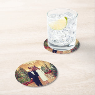 Trump US President White House Christmas  Round Paper Coaster
