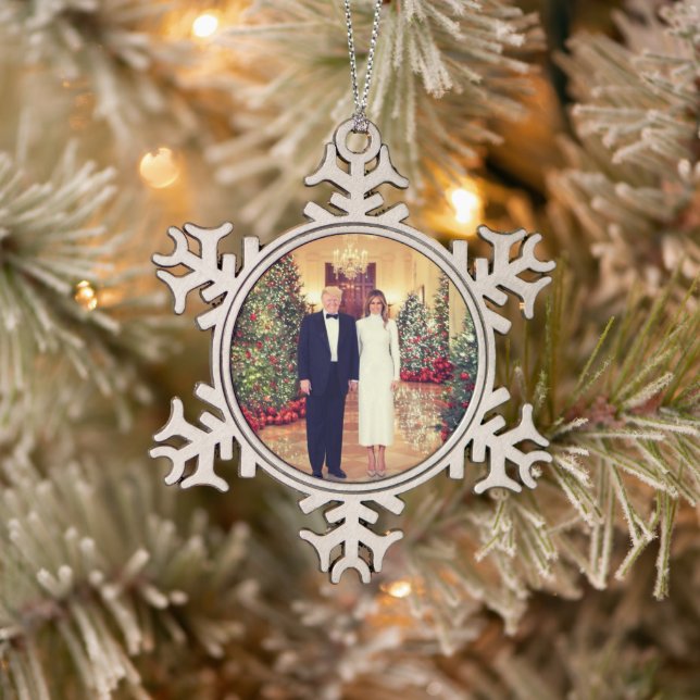 Trump US President White House Christmas  Snowflake Pewter Christmas Ornament (Tree)