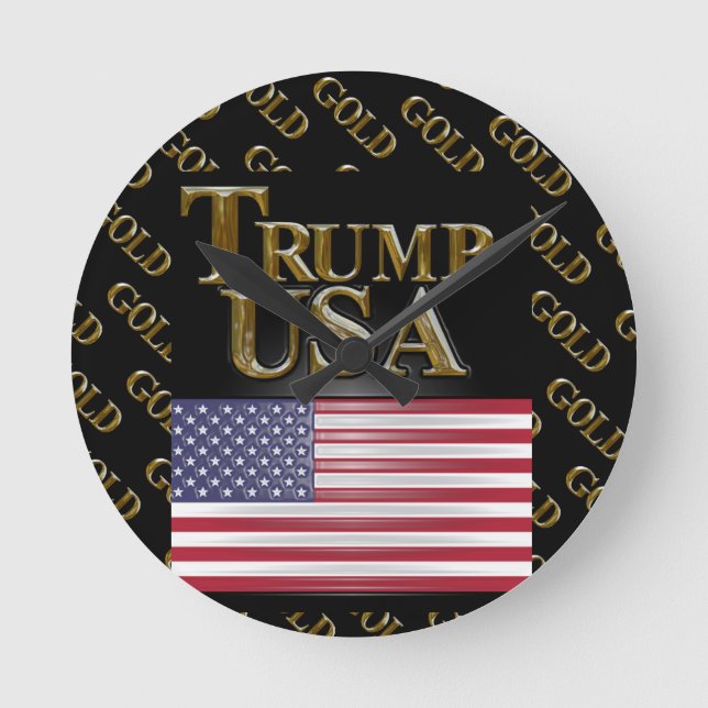 TRUMP USA  GOLD  ROUND CLOCK (Front)