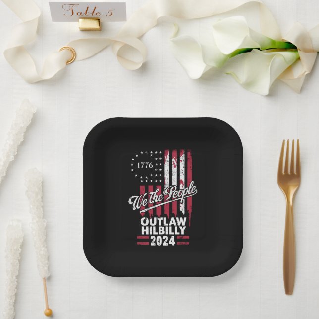 Trump Vance 2024 Donald Trump Outlaw Hillbilly  Paper Plate (Wedding)