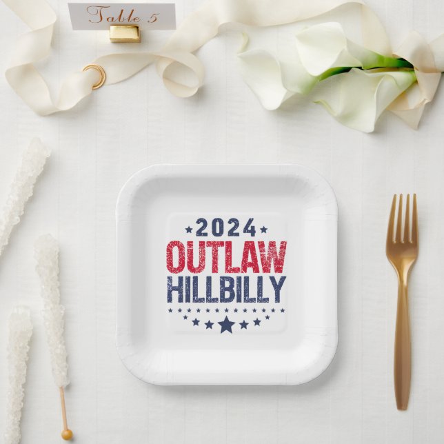 Trump Vance 2024 Outlaw Hillbilly US Flag Paper Plate (Wedding)