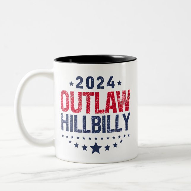 Trump Vance 2024 Outlaw Hillbilly US Flag Two-Tone Coffee Mug (Left)