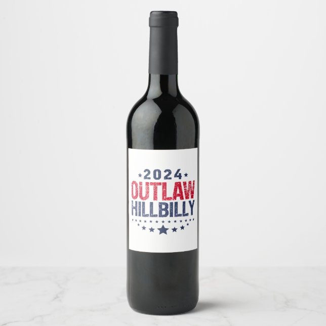 Trump Vance 2024 Outlaw Hillbilly US Flag Wine Label (Front)