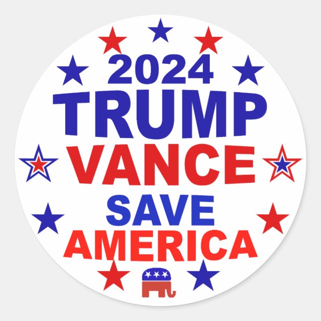 Trump Vance 2024 Save America Classic Round Sticker (Front)