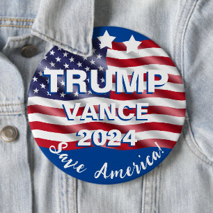 Trump Vance 2024 Save America Flag 6 Inch Round Button