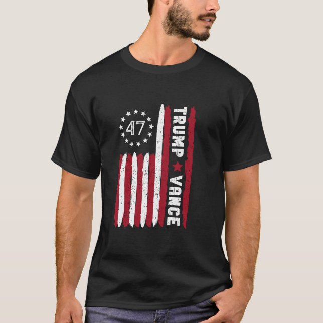 Trump Vance 2024 Take America Back USA Flag T Shir T-Shirt (Front)