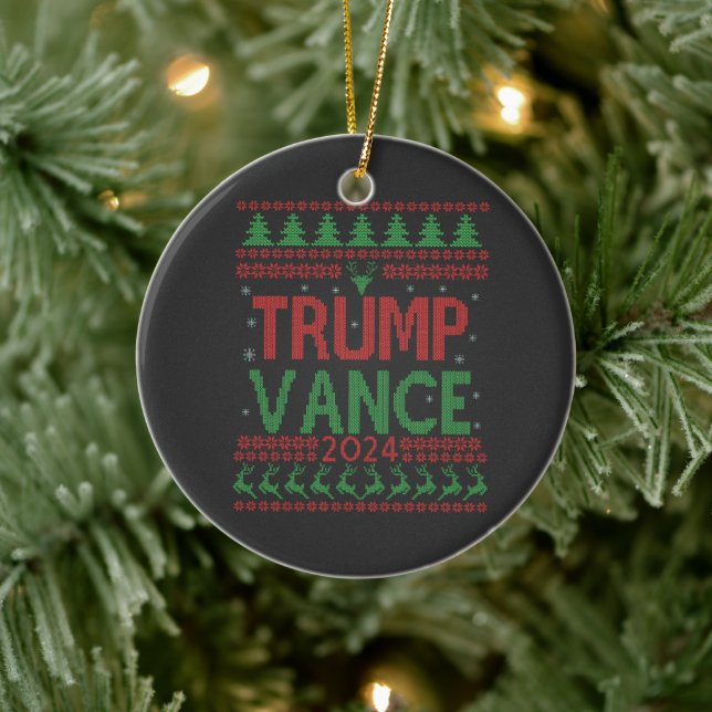 Trump Vance Election Ugly Christmas Sweater Ceramic Ornament (Tree)