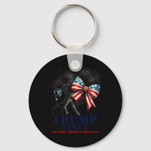Trump Vance Take America Back 2024 Messy Bun Girl Keychain
