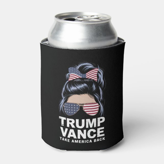 Trump Vance Take America Back Messy Bun Girl Can Cooler (Can Front)