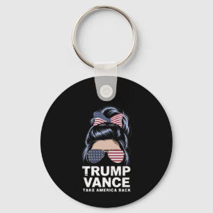 Trump Vance Take America Back Messy Bun Girl Keychain