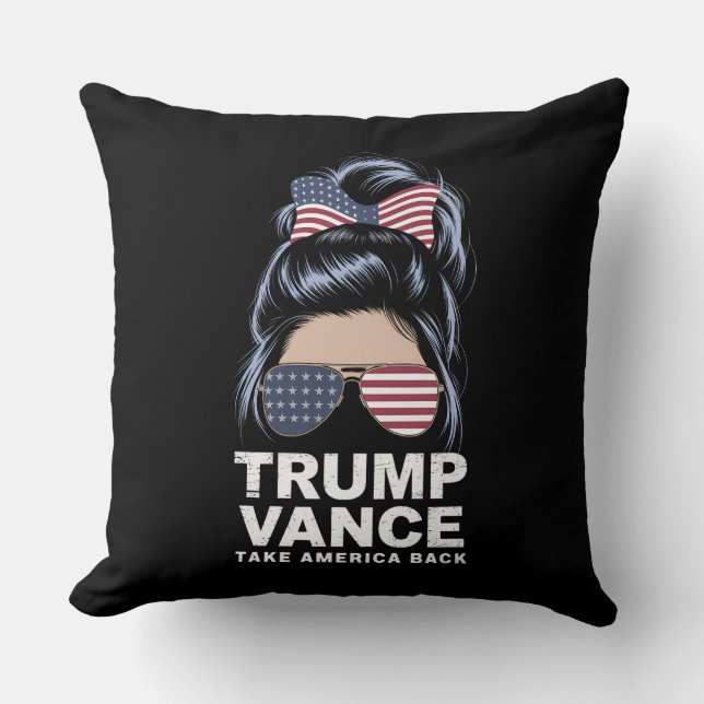 Trump Vance Take America Back Messy Bun Girl Throw Pillow (Front)