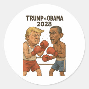 Trump Vs Obama 2028 Boxing Match Funny Classic Round Sticker