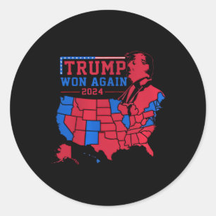 Trump Wins Again Red Wave Map Of Usa In The 2024  Classic Round Sticker