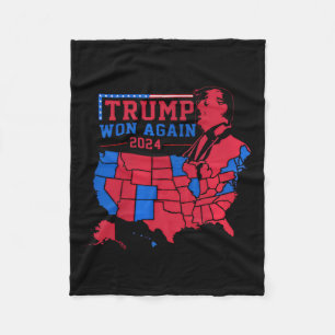Trump Wins Again Red Wave Map Of Usa In The 2024  Fleece Blanket