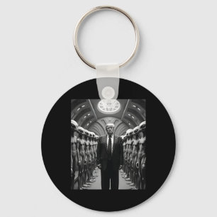 Trump With Aliens Conspiracy Theory Ufo Visitation Keychain