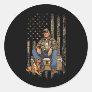 Trump With Dog Duck Waterfowl Hunting Camo Preside Classic Round Sticker