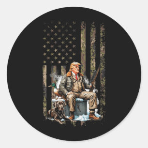 Trump With Dog Duck Waterfowl Hunting Camo Preside Classic Round Sticker