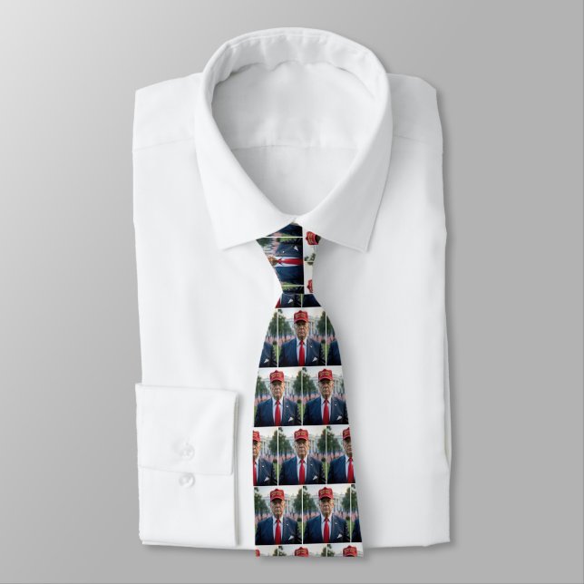 Trump With Red MAGA Hat Tie (Tied)
